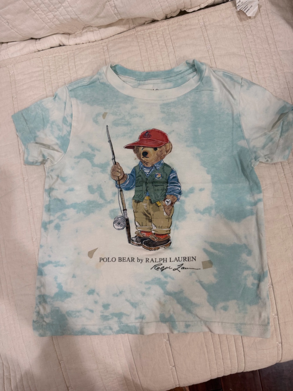 Polo by Ralph Lauren Kids Blue Tie-Dye Bear Fishing Graphic Tee
